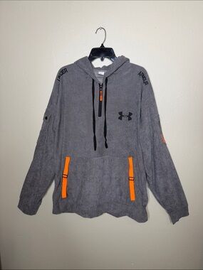 Under Armour Men's Gray Zip-Up Corduroy Hoodie with Orange Accents